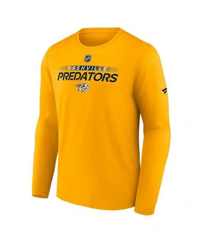 Men's Branded Gold Nashville Predators Authentic Pro Core Collection Prime Wordmark Long Sleeve T-Shirt $17.64 T-Shirts