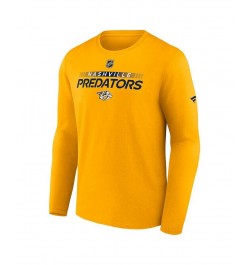 Men's Branded Gold Nashville Predators Authentic Pro Core Collection Prime Wordmark Long Sleeve T-Shirt $17.64 T-Shirts