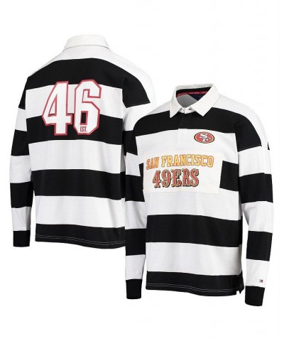 Men's Black, White San Francisco 49ers Varsity Stripe Rugby Long Sleeve Polo Shirt $50.29 Polo Shirts