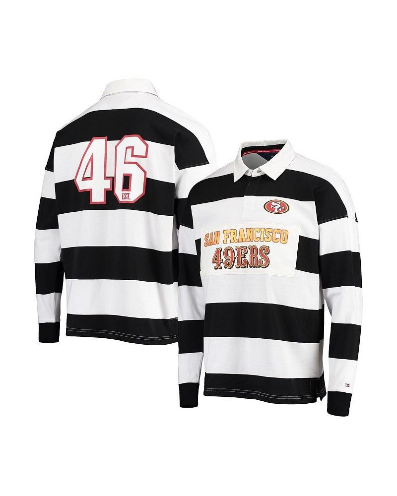 Men's Black, White San Francisco 49ers Varsity Stripe Rugby Long Sleeve Polo Shirt $50.29 Polo Shirts