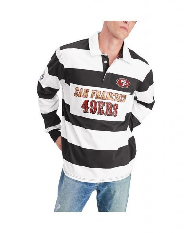 Men's Black, White San Francisco 49ers Varsity Stripe Rugby Long Sleeve Polo Shirt $50.29 Polo Shirts