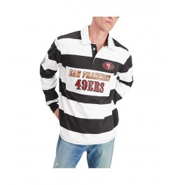 Men's Black, White San Francisco 49ers Varsity Stripe Rugby Long Sleeve Polo Shirt $50.29 Polo Shirts