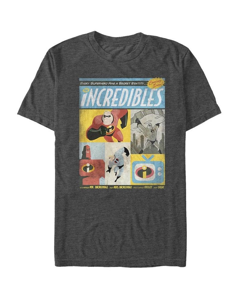 Disney Pixar Men's Incredibles Comic Panel Retro Vintage Short Sleeve T-Shirt Gray $19.24 T-Shirts