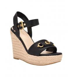 Women's Hisley Espadrille Logo Wedges with Nappa Trim Sandals Black $52.47 Shoes