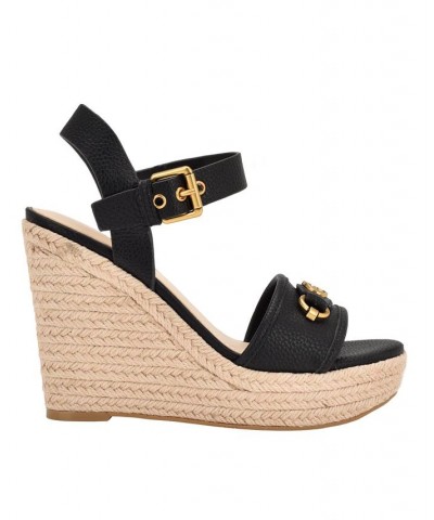 Women's Hisley Espadrille Logo Wedges with Nappa Trim Sandals Black $52.47 Shoes