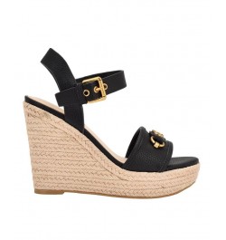 Women's Hisley Espadrille Logo Wedges with Nappa Trim Sandals Black $52.47 Shoes