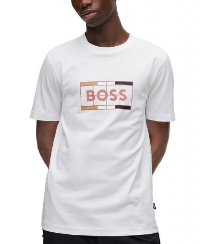 BOSS Men's Cotton Slim-Fit T-shirt with Tennis-inspired Logo Print White $37.80 T-Shirts