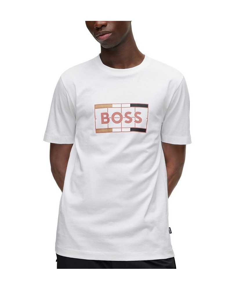 BOSS Men's Cotton Slim-Fit T-shirt with Tennis-inspired Logo Print White $37.80 T-Shirts