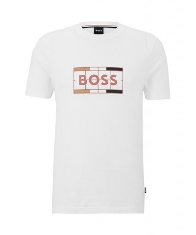 BOSS Men's Cotton Slim-Fit T-shirt with Tennis-inspired Logo Print White $37.80 T-Shirts