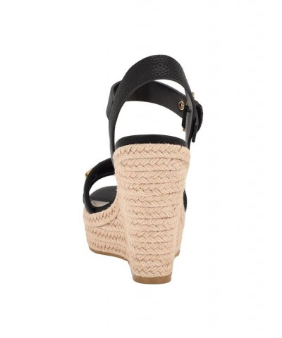 Women's Hisley Espadrille Logo Wedges with Nappa Trim Sandals Black $52.47 Shoes