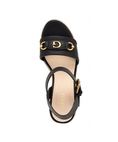 Women's Hisley Espadrille Logo Wedges with Nappa Trim Sandals Black $52.47 Shoes