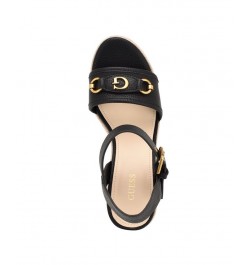 Women's Hisley Espadrille Logo Wedges with Nappa Trim Sandals Black $52.47 Shoes