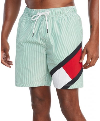 Men's Ithaca Striped Drawstring 7" Swim Trunks Green $21.25 Swimsuits