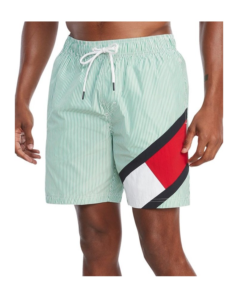 Men's Ithaca Striped Drawstring 7" Swim Trunks Green $21.25 Swimsuits