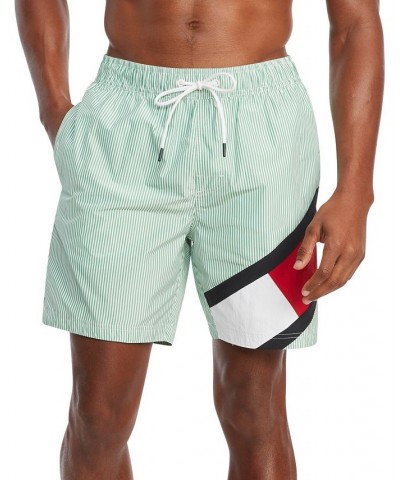 Men's Ithaca Striped Drawstring 7" Swim Trunks Green $21.25 Swimsuits