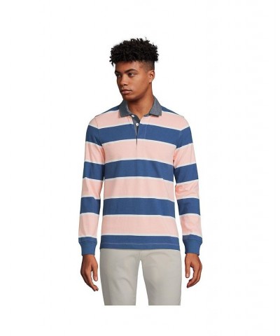 Men's Long Sleeve Stripe Rugby Shirt PD03 $37.82 Polo Shirts