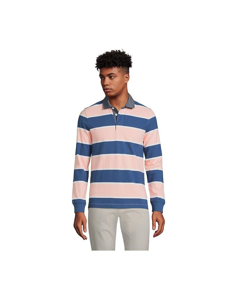 Men's Long Sleeve Stripe Rugby Shirt PD03 $37.82 Polo Shirts