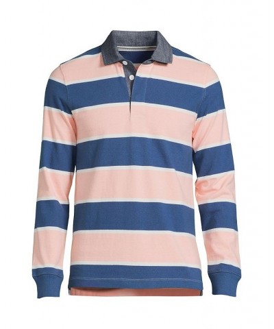 Men's Long Sleeve Stripe Rugby Shirt PD03 $37.82 Polo Shirts