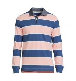 Men's Long Sleeve Stripe Rugby Shirt PD03 $37.82 Polo Shirts