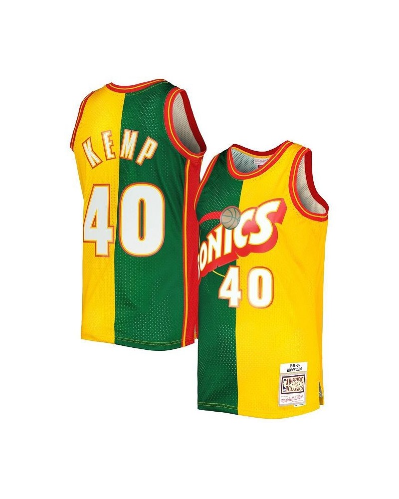 Men's Shawn Kemp Green, Gold Seattle SuperSonics Hardwood Classics 1995-96 Split Swingman Jersey $59.45 Jersey