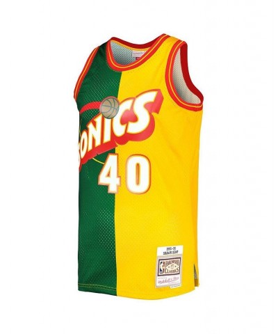 Men's Shawn Kemp Green, Gold Seattle SuperSonics Hardwood Classics 1995-96 Split Swingman Jersey $59.45 Jersey