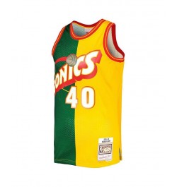 Men's Shawn Kemp Green, Gold Seattle SuperSonics Hardwood Classics 1995-96 Split Swingman Jersey $59.45 Jersey