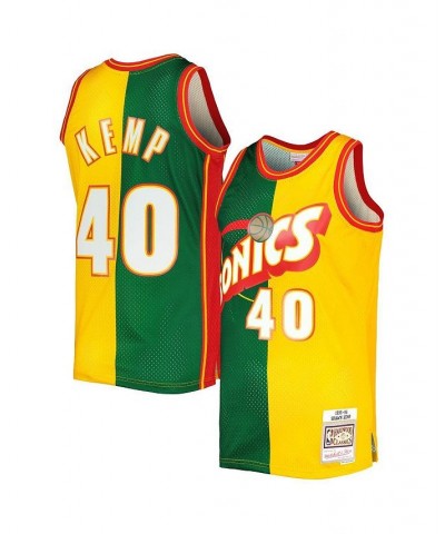 Men's Shawn Kemp Green, Gold Seattle SuperSonics Hardwood Classics 1995-96 Split Swingman Jersey $59.45 Jersey