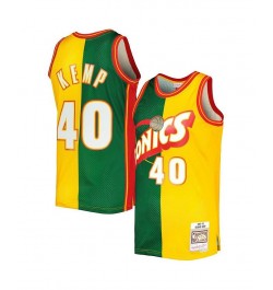 Men's Shawn Kemp Green, Gold Seattle SuperSonics Hardwood Classics 1995-96 Split Swingman Jersey $59.45 Jersey