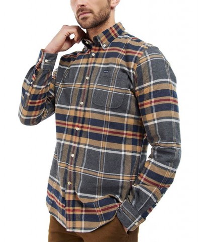 Men's Ronan Cotton Checked Button-Collar Shirt Gray $26.46 Shirts