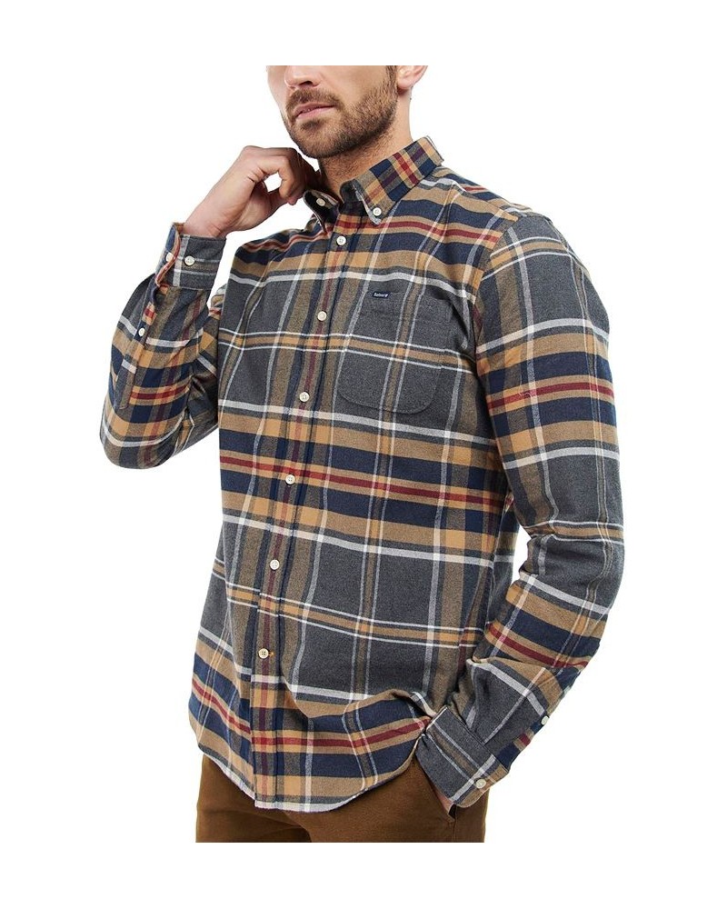 Men's Ronan Cotton Checked Button-Collar Shirt Gray $26.46 Shirts