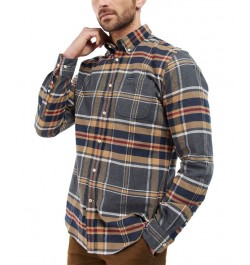 Men's Ronan Cotton Checked Button-Collar Shirt Gray $26.46 Shirts