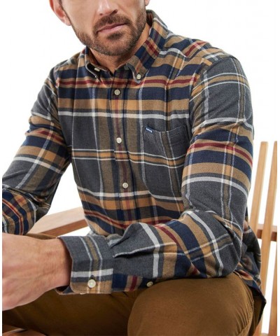 Men's Ronan Cotton Checked Button-Collar Shirt Gray $26.46 Shirts