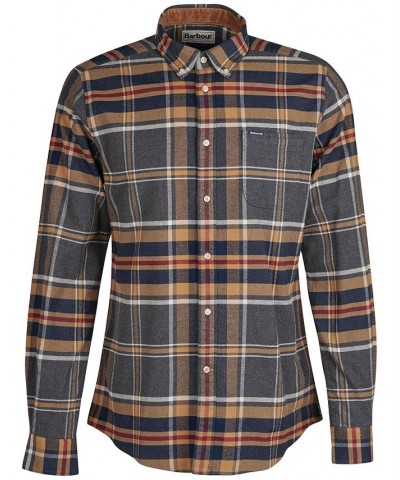 Men's Ronan Cotton Checked Button-Collar Shirt Gray $26.46 Shirts