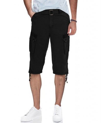 Men's Big and Tall Belted Capri Cargo Shorts Black $27.08 Shorts