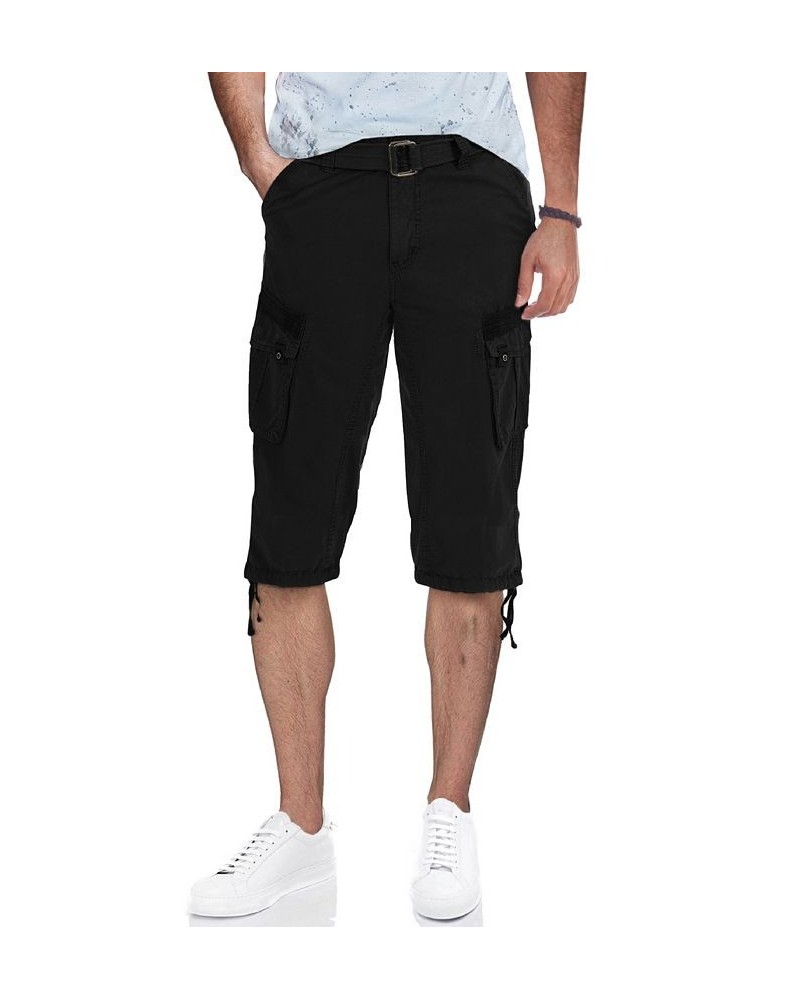 Men's Big and Tall Belted Capri Cargo Shorts Black $27.08 Shorts