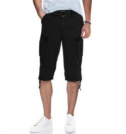 Men's Big and Tall Belted Capri Cargo Shorts Black $27.08 Shorts