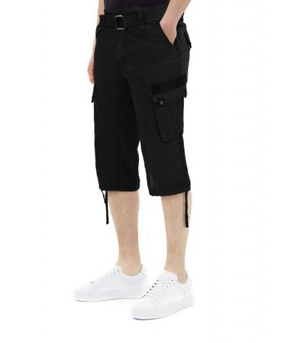 Men's Big and Tall Belted Capri Cargo Shorts Black $27.08 Shorts