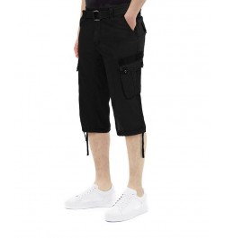 Men's Big and Tall Belted Capri Cargo Shorts Black $27.08 Shorts