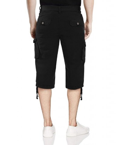 Men's Big and Tall Belted Capri Cargo Shorts Black $27.08 Shorts