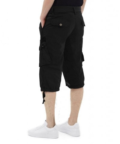 Men's Big and Tall Belted Capri Cargo Shorts Black $27.08 Shorts