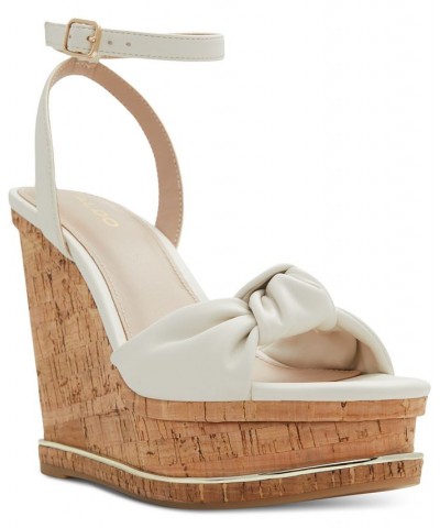 Women's Barykin Knotted Platform Wedge Sandals White $36.00 Shoes