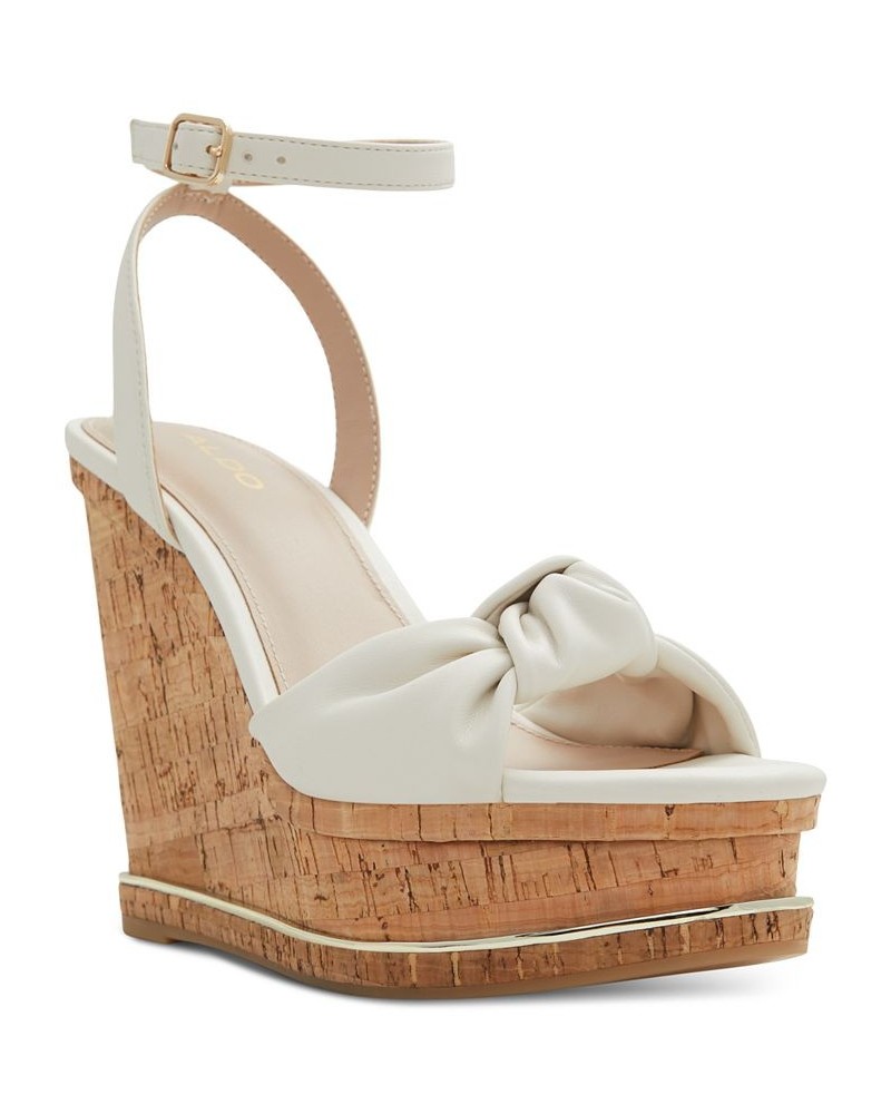 Women's Barykin Knotted Platform Wedge Sandals White $36.00 Shoes