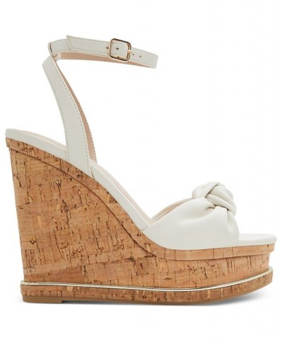 Women's Barykin Knotted Platform Wedge Sandals White $36.00 Shoes