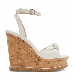 Women's Barykin Knotted Platform Wedge Sandals White $36.00 Shoes