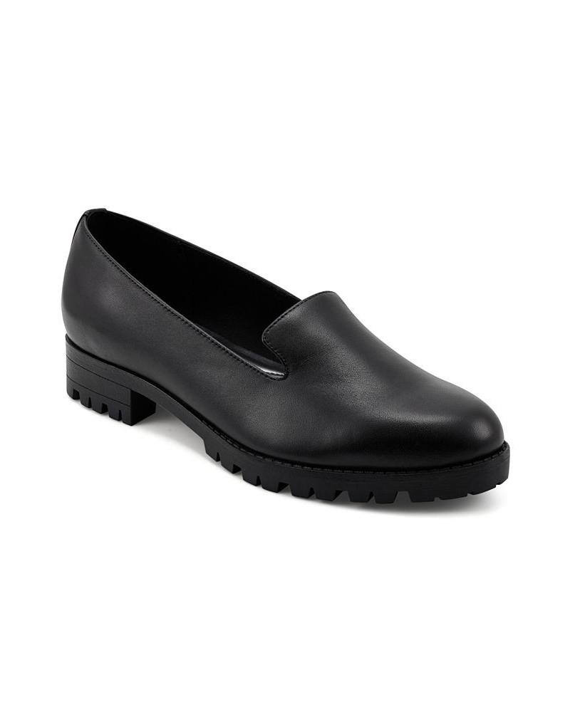 Women's Geneva Round Toe Casual Slip-on Loafers Black $44.55 Shoes