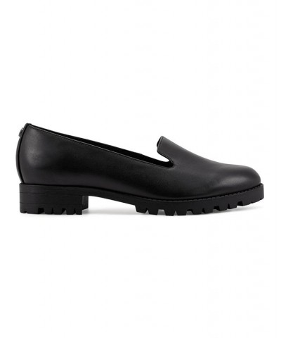 Women's Geneva Round Toe Casual Slip-on Loafers Black $44.55 Shoes