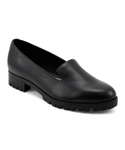 Women's Geneva Round Toe Casual Slip-on Loafers Black $44.55 Shoes