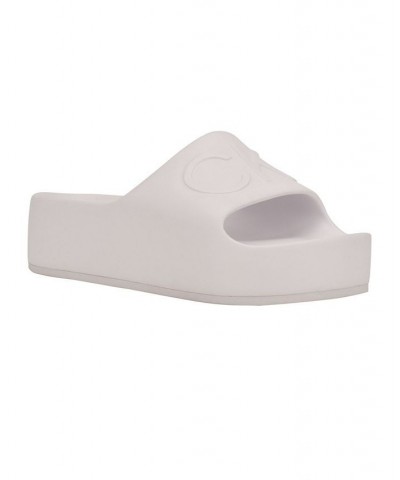 Women's Holly Logo Platform Slide Sandals White $28.98 Shoes