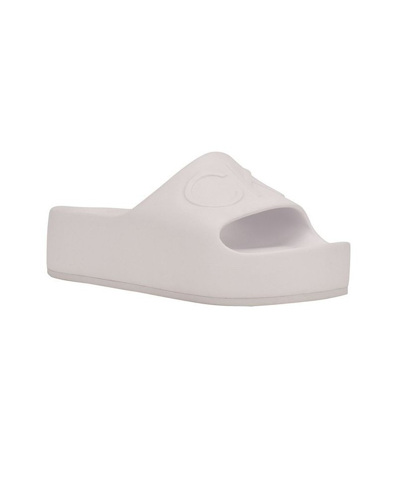 Women's Holly Logo Platform Slide Sandals White $28.98 Shoes