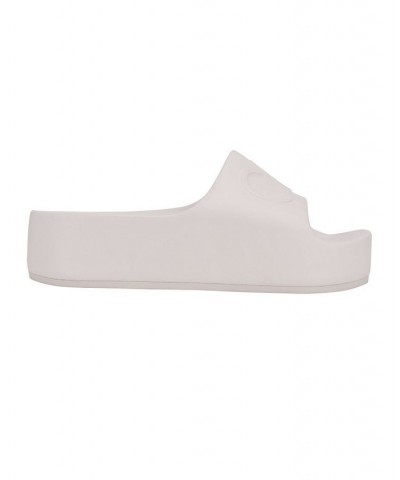 Women's Holly Logo Platform Slide Sandals White $28.98 Shoes